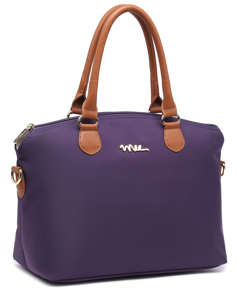 NNEEÂ® Water Resistance Nylon Top Handle Satchel Handbag with Multiple Pocket Design - Purple 2 - Image 2